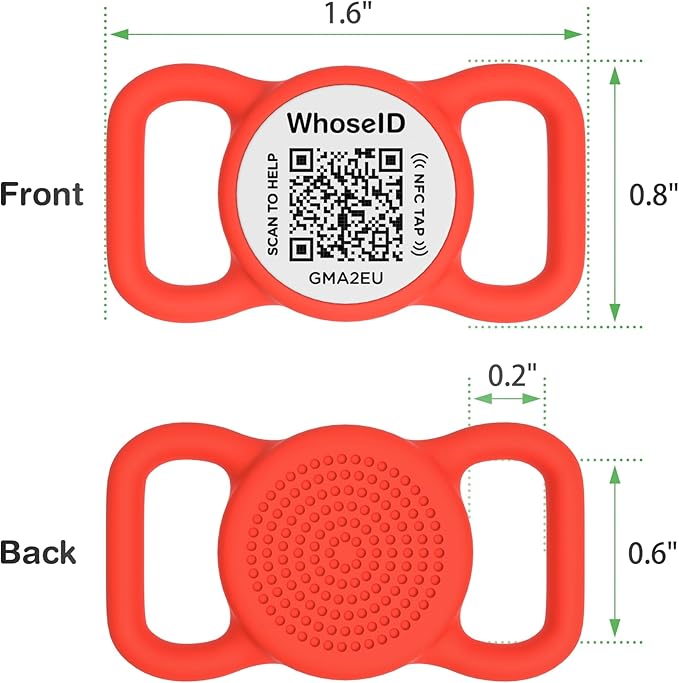 QR Code Dog Tag with NFC, Personalized Pet ID Tag, Silent Silicone Dog ID Tag, Modifiable Pet Online Profile, Multiple Emergency Contact, Scan QR Code Send GPS Location Email (Small, Red)