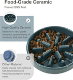 Ceramic Maze Dog Slow Feeder with Non-Slip Silicone Rim – Heavy-Duty Stoneware Bowl with Puzzle Pattern for Bloating & Obesity Prevention (Blue-M)