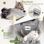 Globlazer Extra Large Cat Tower, 81-inch Tall Cat Tree for Big Cats 20 lbs, XXL Heavy Duty Cat Scratching Tower for Indoor Adult Cats with 3 Cat Condos, 8 Scratching Posts, F81, Light Grey