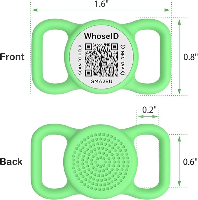 QR Code Dog Tag with NFC, Personalized Pet ID Tag, Silent Silicone Dog ID Tag, Modifiable Pet Online Profile, Multiple Emergency Contact, Scan QR Code Send GPS Location Email (Small Green)
