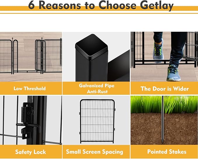 Outdoor Dog Playpen 40inch 14 Panels, Puppy Playpen Indoors, Metal Dog Pen Heavy Duty Pet Puppy Exercise Pen for Rv Camping Garden Yard, Wide Door Low Threshold Pet Fence Total 31 Ft Long