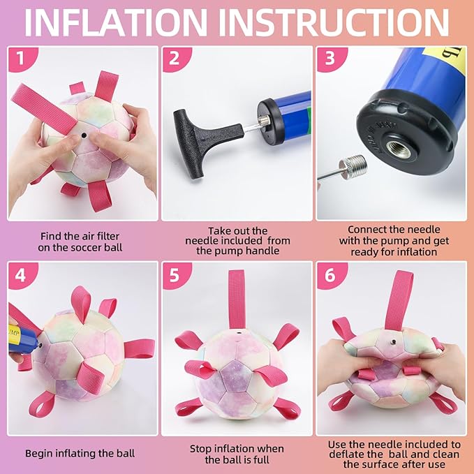 QDAN Dog Toys Soccer Ball with Straps,Gradient Interactive Dogs Toys for Tug of War, Puppy Birthday Gifts,Water Toy Durable Dog Balls World Cup for Small & Medium Dogs-Rainbow（8 Inch）