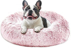 JOLLYVOGUE Large Calming Dog Bed, Anti-Anxiety Donut Cuddler Cat Bed with Anti-Slip Bottom, Fluffy Faux Fur Machine Washable Pet Cushion for Medium Large Dog & Cat, 36"/Smoke Pink