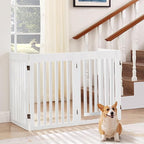 Wooden Freestanding Pet Gate, Pet Gate for Dogs, 29.5inch 4-Panel Wooden Dog Fence with 2 Support, Feet Folding Dog Gate for Indoor, Doorway, Stairs, Kitchen, 81.5“L×30”H (White)