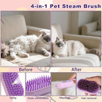 4-in-1 Pet Steam Brush for Dogs & Cats - Anti-Static Deshedding Grooming Tool with Massage & Cleaning for Long/Short Hair | Micro-B Rechargeable (Purple)