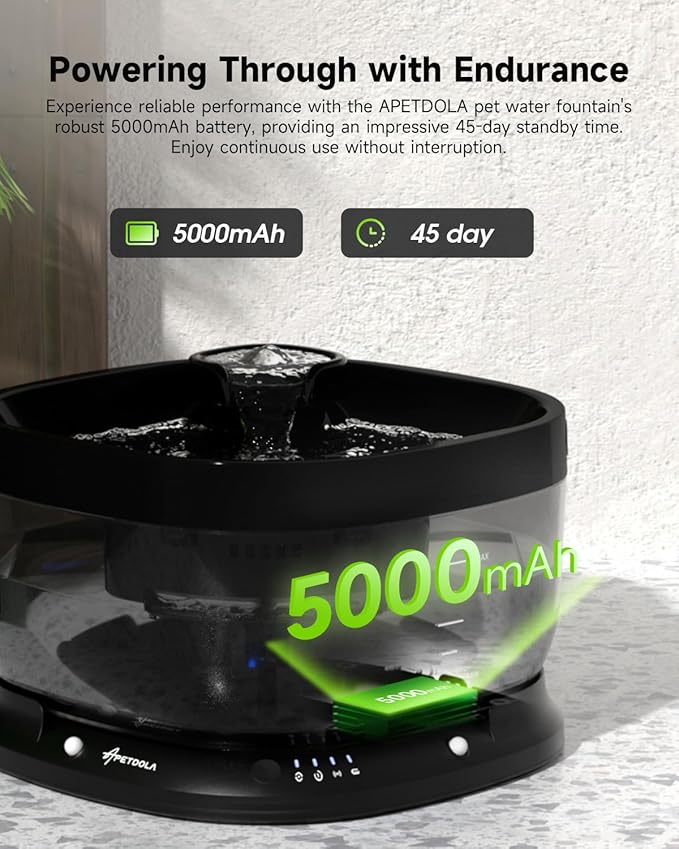 Cordless Dog Water Fountain 7L,Battery Operated Wirelss Dog Water Dispenser +3L Automatic Cat Feeder,5G & 2.4G Wi-Fi Timed Cat Food Dispenser, 1-10 Meals Per Day