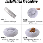 Calming Dog Bed, Dog Beds Fits up to 15 lbs Pets, Fluffy Donut Dog & Cat Bed Washable, Round Anti Anxiety Dog Bed, Small Dog Bed with Non-Slip Bottom (Light Grey, 20" x 20")