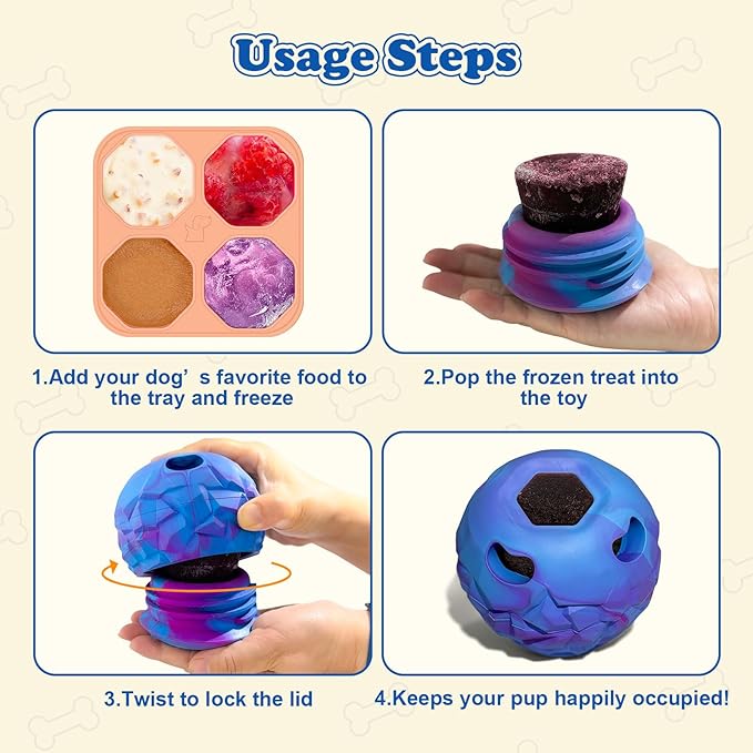 5-in-1 Dog Enrichment Toy – Bite & Brush Freeze Ball, Large Dog Toys, Interactive Chew Toy for Large Aggressive Chewers (25-85 lbs), Freezable Bone for Dogs, Homemade Treat Dispenser, Easy to Clean