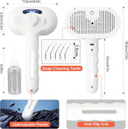 Steam Dog Brush for Shedding & Grooming - Self-Cleaning Deshedding Brush with Spritz Function, Slicker Pet Spray Hair Removal Comb | Defurring Tool for Long and Short Haired Dogs Cats (White)