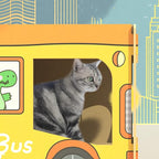 SHENGOCASE Wooden Jumbo 26.4" x 11.8" Extra Large Bus Shaped Cat Scratcher House for Big Cat Maine Coon, Cardboard Cat House with Scratching Pad for Indoor Cats