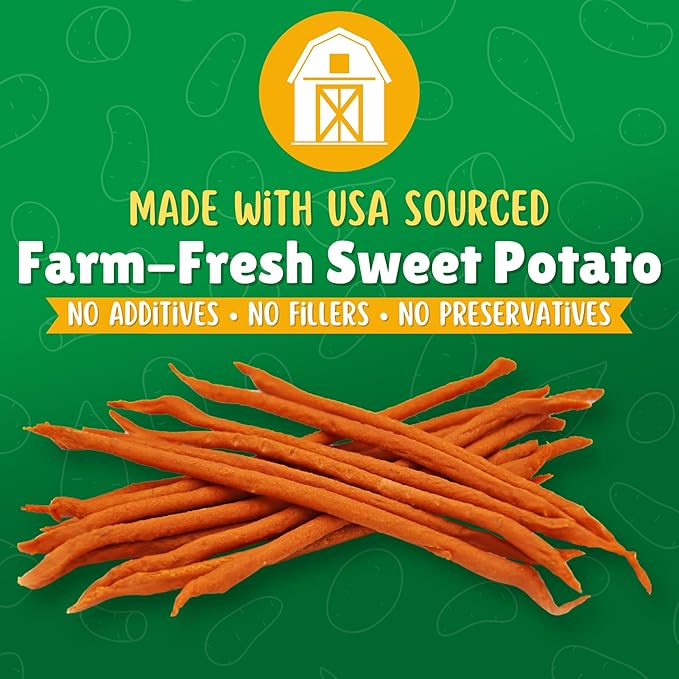 Lucky Premium Treats Sweet Potato Straws Sweet Potato Dog Treats 13oz. - All Natural Chewy Veggie Dog Treats for Small & Medium Dogs - Training Reward Made in USA