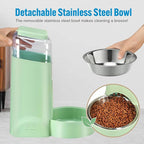 Automatic Cat Feeder Dog Water Bowl Dispenser – 2-Pack Automatic Dog Feeder with Silicone Mat, Pet Toothbrush – Safe Non-BPA Materials – Large Capacity for Small and Medium Animals Green