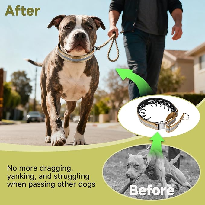 Mayerzon Martingale No Pull Collar for Large Medium Dogs, Patented Dog Walking Training Collar for Pulling, 1.5'' Wide Alloy Buckle, Neoprene Padded, Adjustable, Reflective, Easy to Use(XL, Brown)