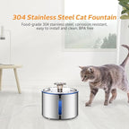 Cat Water Fountain, 84oz/2.5L Stainless Steel Pet Water Fountain, Automatic Dog Water Dispenser with Water Level Window, Ultra-Quiet Pump, Perfect for Cats, Dogs and Multiple Pets