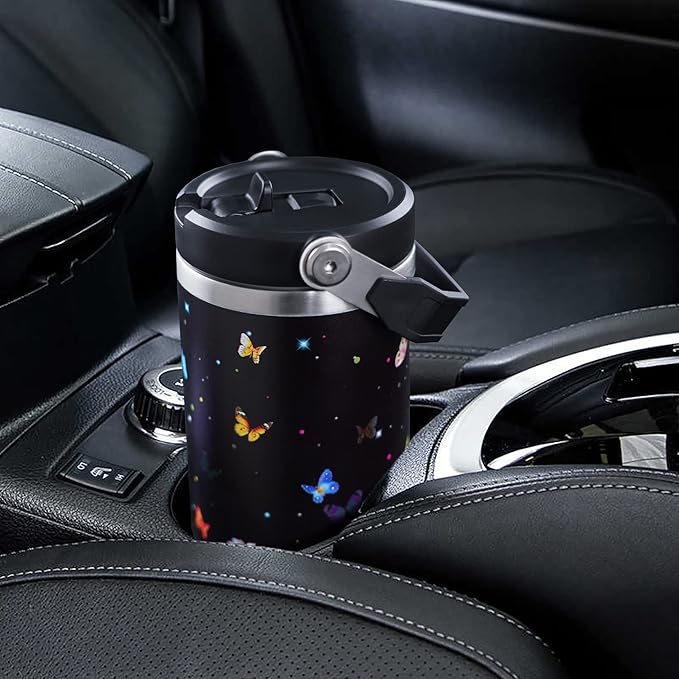 30oz Colorful Butterfly Tumbler with Handle and Straw, Stainless Steel Vacuum Insulated Coffee Tumbler, Travel Mug Water Bottle, Butterfly Stuff Decor, Butterfly Gifts for Women