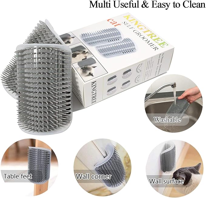 Kingtree Cat Corner Scratcher Self Groomer with Catnip, 2 Pack Softer Cat Face Scratchers Wall Corner Grooming Massage Combs for Long & Short Fur Cats