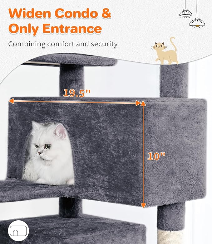Made4Pets Cat Tree 54in Cat Tower for Indoor Cats Kitten Tree Multi-Level Cat Tree with 2 Condo Furniture Activity Center with Scratching Posts Funny Toys Kittens Pet Play House, Dark Grey