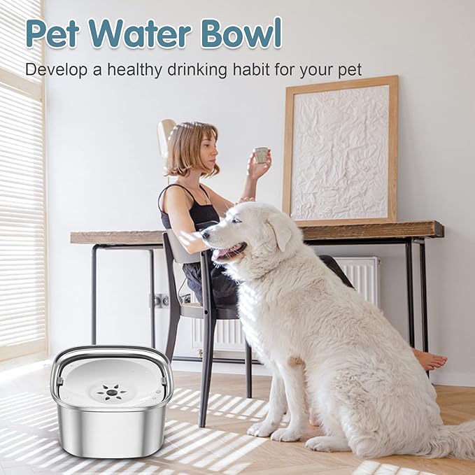 UPSKY 3L Dog Water Bowl 101oz Stainless Steel No Spill Large Capacity Dog Food Water Bowl Slow Water Feeder, Spill Proof Pet Water Dispenser Vehicle Carried Travel Water Bowls