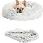 Best Friends by Sheri Bundle Set The Original Calming Shag Donut Cuddler Cat and Dog Bed + Pet Throw Blanket Frost Small 23" x 23"