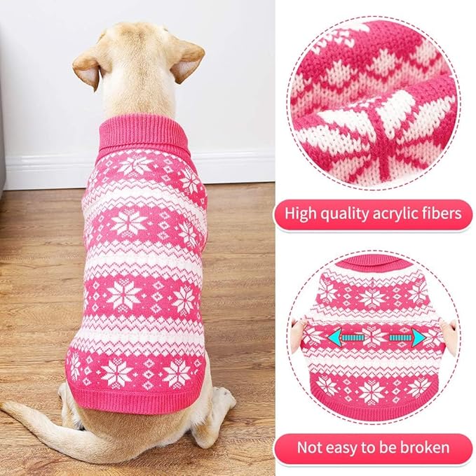 KOOLTAIL Cable Knit Dog Sweater Turtleneck, Cold Weather Pullover Classic Knitwear, Snowflake Pattern Thick Warm Winter Pet Clothes, Dog Christmas Sweater for Small Medium Large Dogs Girl, Pink M