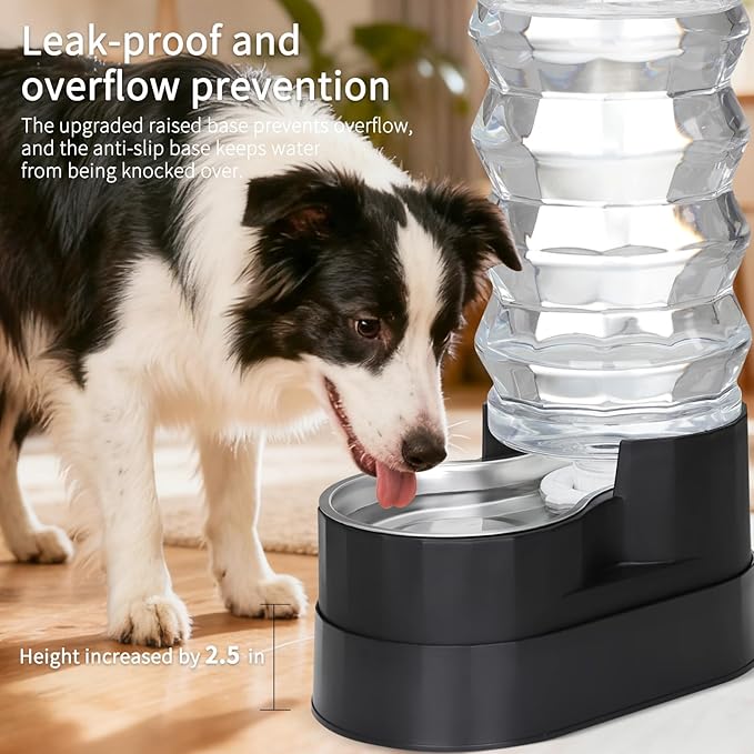 RIZZARI Automatic Pet Waterer, Gravity Stainless Steel Water Dispenser, 100% BPA-Free, Large Capacity Water Feeder for Cats and Small and Medium-Sized Dogs (Jet Black, 9L)