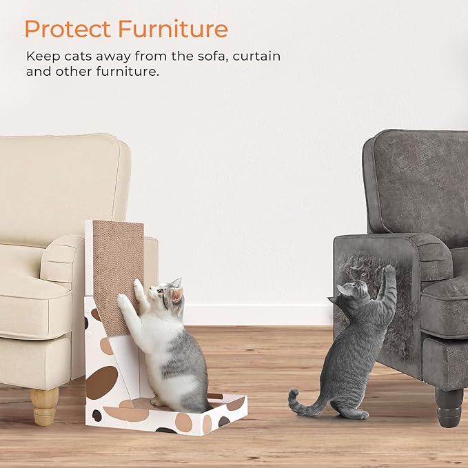 ComSaf Cat Scratcher L Shape, 25" Cat Scratching Post for Indoor Cats Adults with Cat Scratch Box and Cat Sratching Board, Vertical Wall Cat Scratch Pad Bed