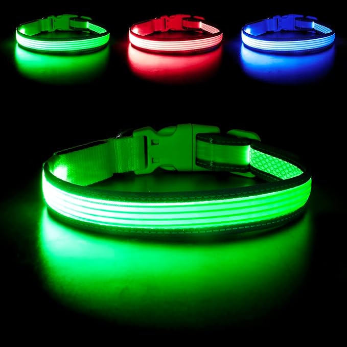 YFbrite Full Adjustbale LED Dog Collar, Full Illuminated Light up Dog Collars, Reflective Dog Collar Light Glowing in The Dark for All Dogs Safety (Large, Green-2)