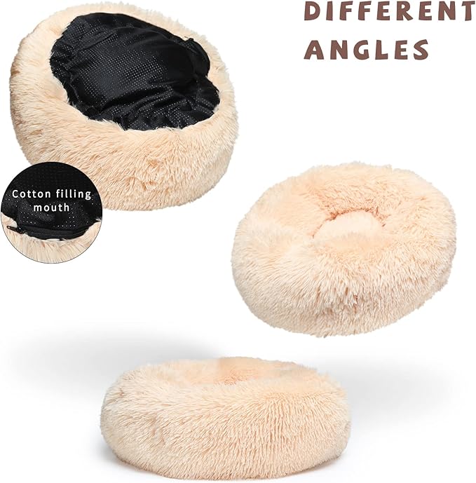 Light Brown Dog Bed Small,Calming Dog Bed for Small Dogs,20 inches Donut Fluffy Pet Beds,Anti Anxiety Round Fits up to 10 lbs Soft Warm Pets Beds for Puppy Dogs Indoor