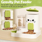 1.6L Auto Gravity Pet Feeder and 0.6L Water Dispenser Set, Automatic Cat Food and Water Dispenser, Gravity Pet Feeder for Small Medium Dog Puppy Cat Kitten (Green)
