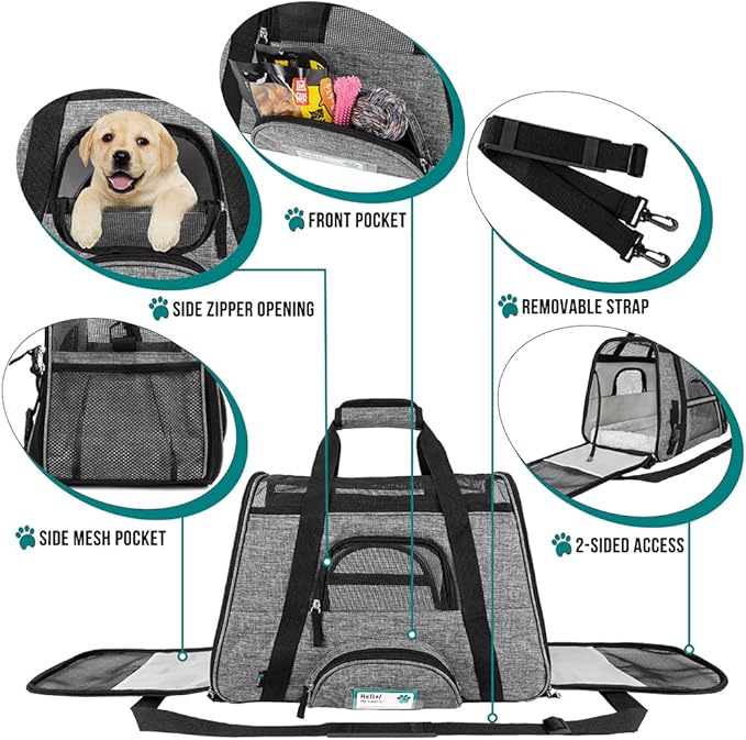 PetAmi Airline Approved Pet Carrier for Cat, Soft Sided Dog Carrier for Small Dog, Cat Travel Supplies Accessories Indoor Cat, Ventilated Pet Carrying Bag Medium Large Kitten Puppy, Small Heather Gray