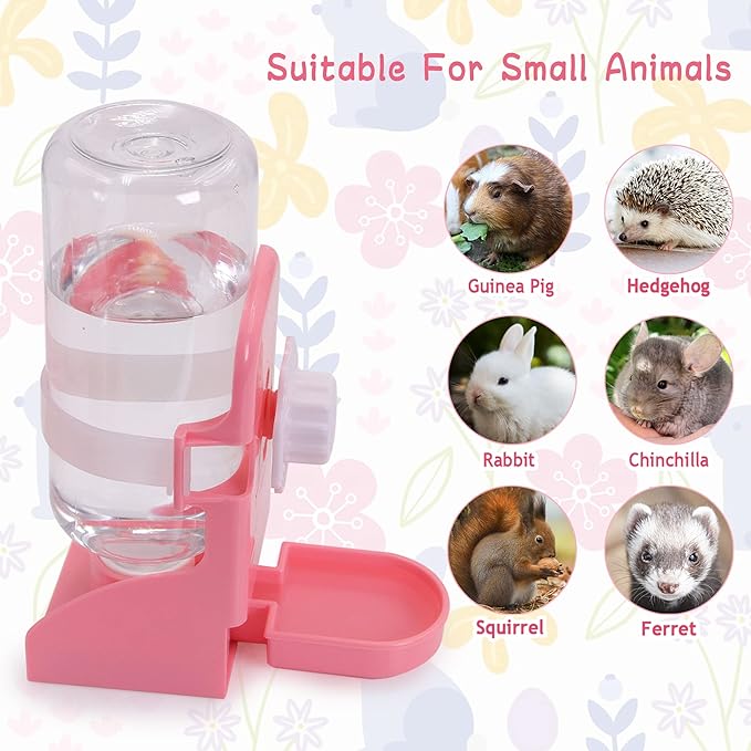 Rabbit Water Bottle Suspension Water Dispenser for Mini Pet Bunny Guinea Pig Chinchilla, 500ml Automatic Water Bottle by Gravity Flow Supply(Pink)