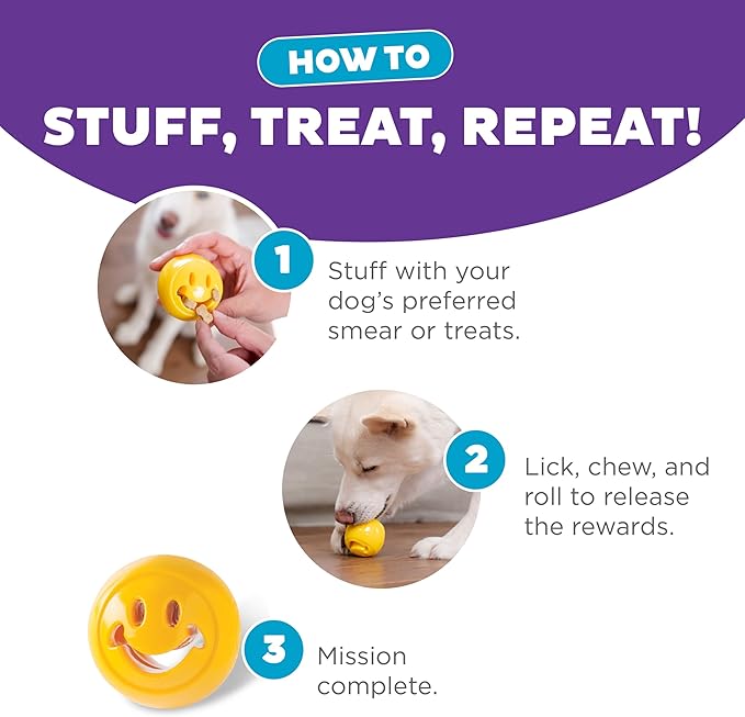 Outward Hound by Planet Dog Nooks Happiness Treat Dispensing Dog Toy, Small, Yellow, Smiley Face