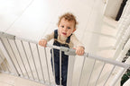 29"-57" Baby and Pet Safety Gate, 30" Tall Metal Walk-Thru Gate for Doorways & Stairs, Easy One-Hand Open, Dual Lock, Extensions & Wall Mounts Included (White, 29"-54" W x 30.5“H)