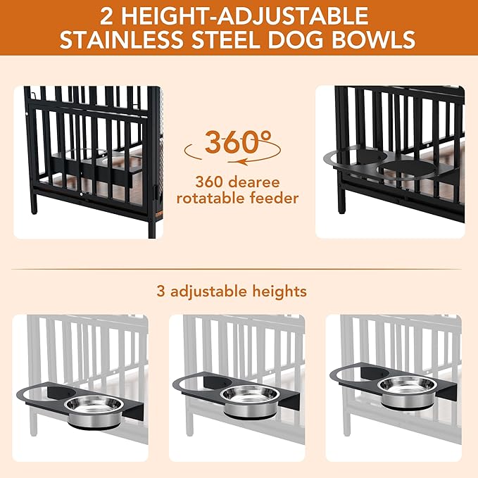 48" Large Dog Crate Furniture – XL Wooden Kennel with 360° Swivel Base & Chew-Proof Mesh, Convertible End Table Design – Extra Large Dog Crate for Medium & Large Dogs (Brown)