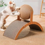 Sisal Cat Scratching Ball Toy, Interactive Cat Scratcher Board with Wooden Frame, Durable Scratch Toy for Indoor Cats, Wear-Resistant Ferris Wheel Design for Endless Fun! (Middle)