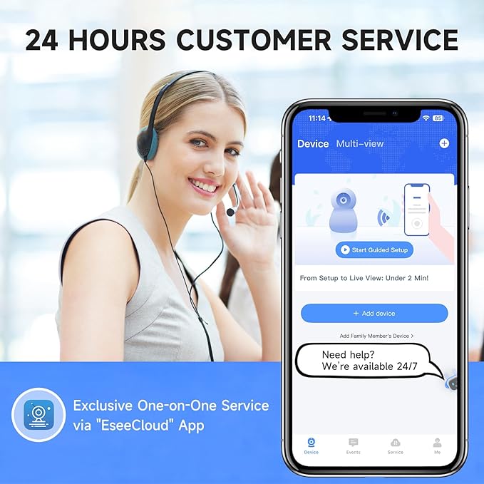 2K Baby Monitor with Phone App, 360° Pan-Tilt Indoor Camera for Home Security, AI Human/Pet Detection, Night Vision, 2-Way Audio, WiFi 2.4G/5G, SD/Cloud Storage, Compatible with Alexa