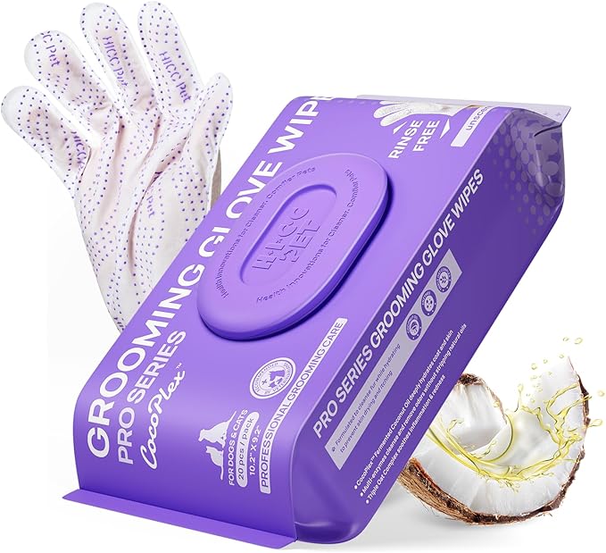 HICC PET Dog and Cat Grooming Wipes Upgrade - All Natural Dog Bath Wipes Cleaning Deodorizing, Hypoallergenic, No-Rinse Pet Gloves Wipes for Face, Teeth, Fur, Paws, Butt - Daily Care and Travel