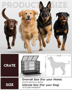 48In Heavy Duty Dog Crate, Indestructible Escape-Proof Kennel for Large Dogs, XL Dog Crates, Double Door, with Removable Tray and Wheels, Ideal for High-Anxiety Dogs