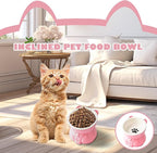 Ceramic Raised Cat Bowl - 5 Inch Tilted Design for Indoor Cats, Anti-Vomiting & Whisker Fatigue Relief, Non-Slip Base, Pink