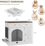 Multi-Functional Dog Crate Furniture, 37 Inch Wooden Dog Crate with Storage & 360° Rotating Bowls, Dog Kennel Furniture for Small to Large Breeds