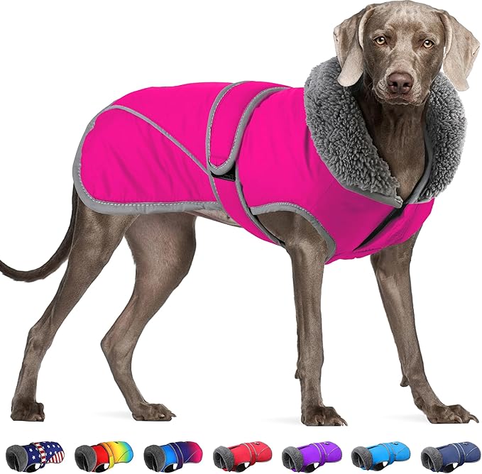 Dogcheer Dog Coat, Christmas Dog Jacket Waterproof Puppy Winter Coat for Cold Weather, Reflective Adjustable Pet Snow Jacket Warm Turtleneck Fleece Sweater for Small Medium Large Dogs - Pink, 3XL