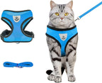 Shudyear Cat Harness and Leash, Adjustable Soft Mesh, Anti-Escape, Reflective Design, Size M, Sky Blue