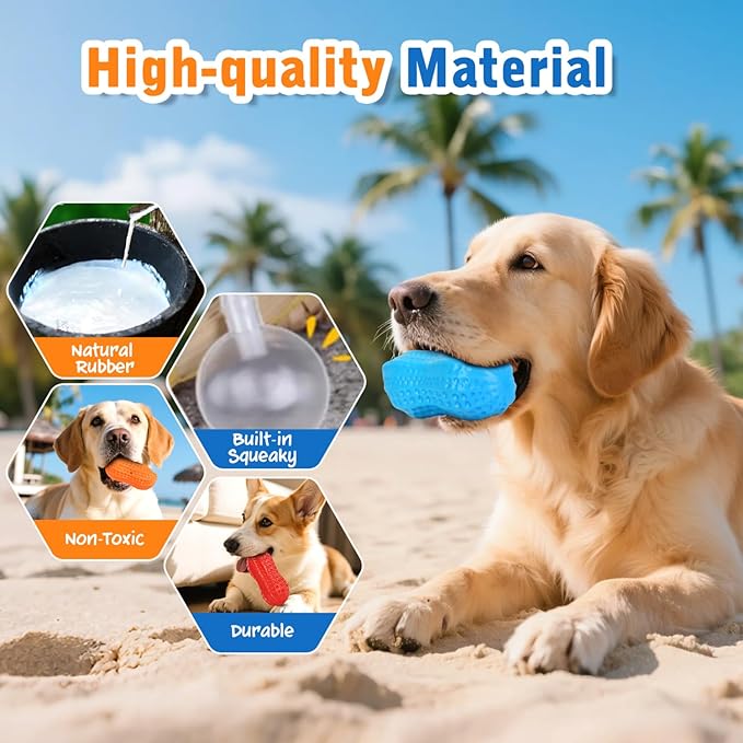 Nobleza Squeaky Dog Toys Interactive, 4 Pack Peanut Chew Ball for Pet Teeth Cleaning Puppy Squeaky Chew Toy, Durable for Medium Large Small Breeds Puppy Teething Chew Toy