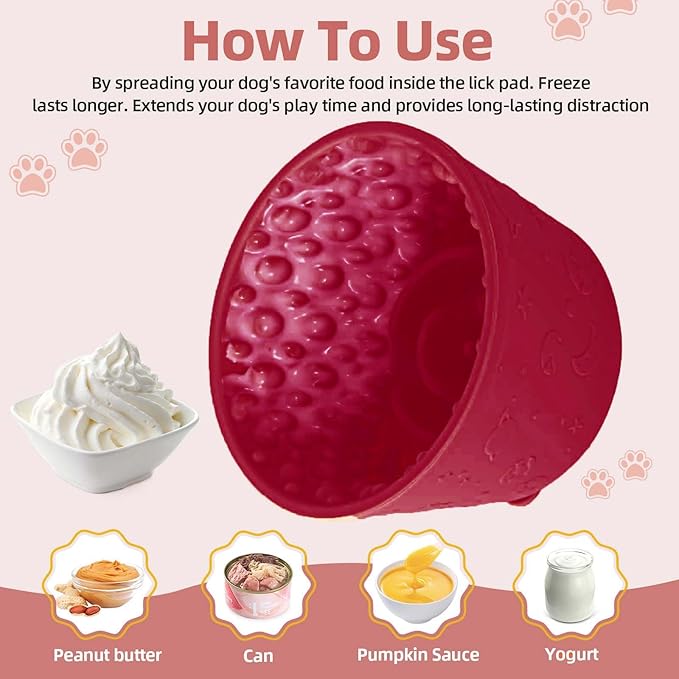 Dog Slow Feeder Lick Bowl, Non-Slip Dog Licking Treat Dispenser, Slow Feeder Bowls for Small Medium Large Breed Dogs, Anxiety Relief & Anti-Choking, BPA Free Silicone (Claret, 1.6 Cup)