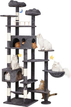 85in Giant Cat Tree for Heavy Duty Big Cats, Large Cat Trees with Scratching Post, Cat Tree Tower with Cat Condos, Hammock & Plush Perch for Maine Coon, Smoky Gray