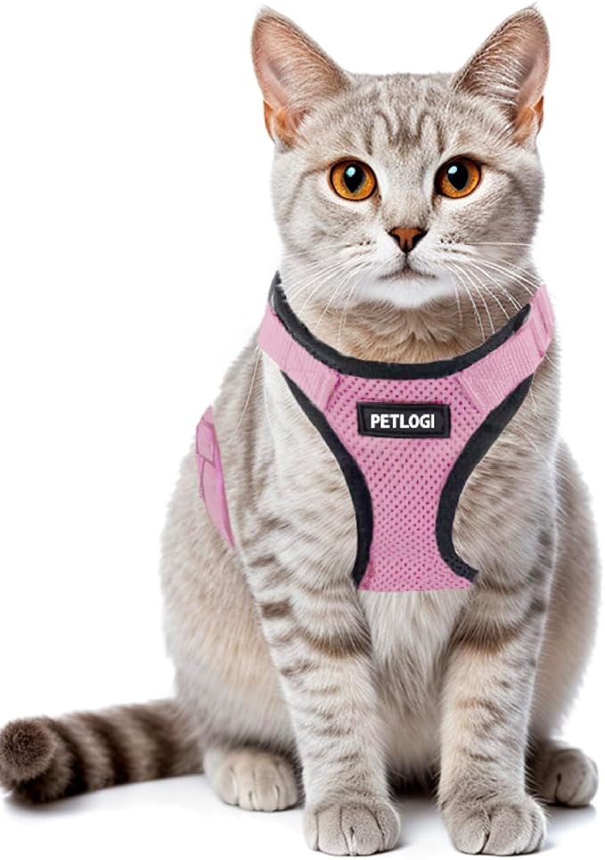 Cat Harness Escape Proof with Leash for Walking, Travel Vest Soft Chest Support, Adjustable Size, Escape Proof Soft Adjustable Vest Harnesses, Breathable, Kittens, Small Dogs (美/背縄/粉1/XS)