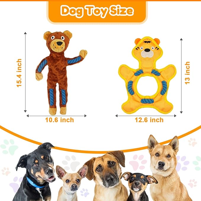 Dog Toys to Keep Them Busy, Plush Tug of War Interactive Rope Dog Toys, Squeaky Chew Toys for Small Medium Large Dogs