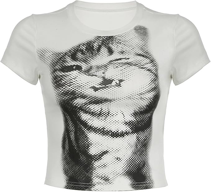 Graphic Tees Y2k Baby Tee Teens 2000s Vintage T Shirts Emo Grunge Printed Summer Crop Tops 2024