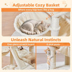 Taoqimiao Cat Tree 57.5-Inch, Cat Tower for Indoor Cats Large Adult, Extra Large Cat Condo, 8 Sisal Scratching Posts, Metal Frame Cozy Hammock, Durable Scratch Board, 2 Top Perches, Beige MS026M