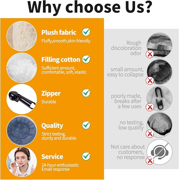 Donut Dog Bed, Dog Beds, Cat Bed, Washable Round Bed for Small Dogs, Indoor (Light Grey, 24", S)